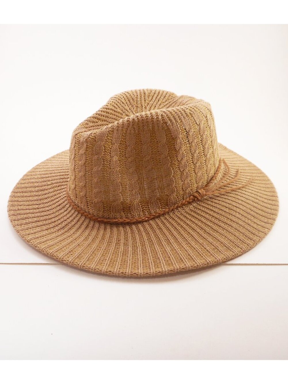 NWT Marcus Adler Cable Knit Wide Brim Hat Tan Braided Trim Altar'd State